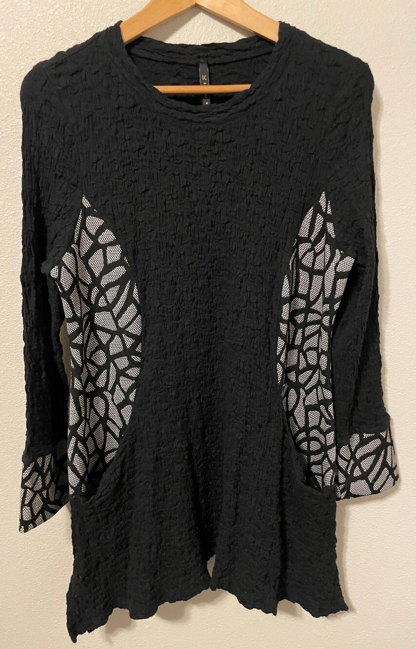 IC By Connie K Tunic Womens Medium Black Textured Geometric Stretch Whimsigoth